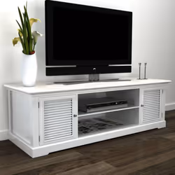 Questo elegante mobile porta TV in legno dall'aspetto antico e dalle linee pulite è un complemento perfetto per quasi tutti g ...