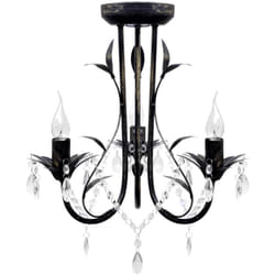 Lampadario Art Nouveau Nero Metallo Perline Cristallo e Lampadine E14 Vidaxl 38550