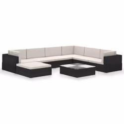 vidaXL Set Divani da Giardino 8 pz con Cuscini in Polyrattan Nero - Vista aggiuntiva 2