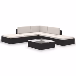 vidaXL Set Divani da Giardino 6 pz con Cuscini in Polyrattan Nero - Vista aggiuntiva 2
