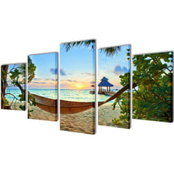 Vidaxl - 5 pz Set Stampa su Tela da Muro Spiaggia di Sabbia con Amaca 200x100cm 7354