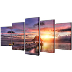 Vidaxl - 5 pz Set Stampa su Tela da Muro Spiaggia con Padiglione 200 x 100 cm 419637