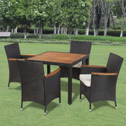 Set da Pranzo da Giardino 5 pz con Cuscini in Polyrattan Nero Vidaxl