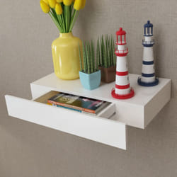 Mensola per Pareti con Cassetto Bianco mdf per Libri/DVD