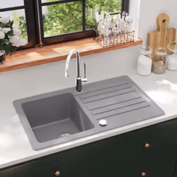 Questo lavandino per la cucina in stile contemporaneo con scolapiatti ha un design liscio ed elegante e sarà un accessorio ve ...