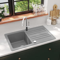 Lavandino cucina granito singolo con scolapiatti reversibile grigio vidaXL60621