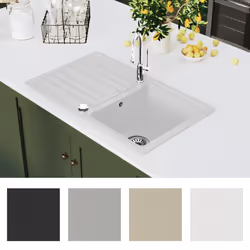 vidaXL Lavandino cucina granito lavello singolo scolapiatti reversibile bianco - Vista aggiuntiva 3