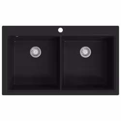 vidaXL Lavandino Cucina Granito Nero Doppio con Montaggio Sopra - Vista aggiuntiva 2