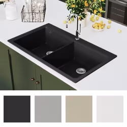 vidaXL Lavandino Cucina Granito Nero Doppio con Montaggio Sopra - Vista aggiuntiva 3