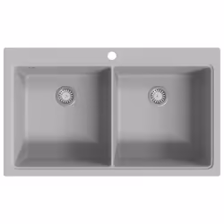 vidaXL Lavandino cucina granito grigio lavello doppio con montaggio sopra - Vista aggiuntiva 2