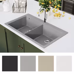 vidaXL Lavandino cucina granito grigio lavello doppio con montaggio sopra - Vista aggiuntiva 3