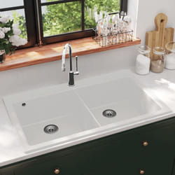 Lavandino cucina granito bianco crema lavello doppio montaggio sopra Vidaxl 57211