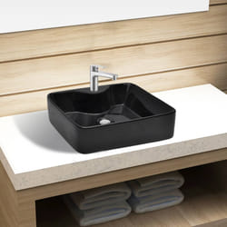 vidaXL Lavandino Bagno in Ceramica Nera Quadrato con Foro per Rubinetto