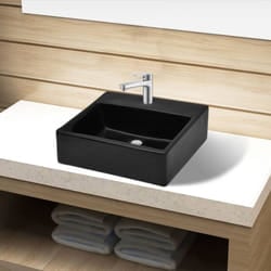 Vidaxl - Lavabo, Lavandino Bagno in Ceramica Nera Quadrato con Foro per Rubinetto 5339