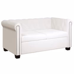 vidaXL Divano Chesterfield a 2 Posti in Finta Pelle Bianco - Vista aggiuntiva 2