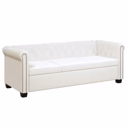 vidaXL Divano Chesterfield a 3 Posti in Finta Pelle Bianco - Vista aggiuntiva 2