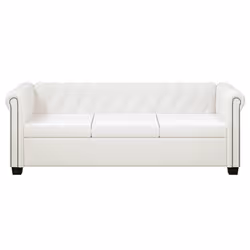 vidaXL Divano Chesterfield a 3 Posti in Finta Pelle Bianco - Vista aggiuntiva 3
