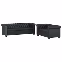 vidaXL Divani Chesterfield a 2 Posti e a 3 Posti in Similpelle Nero - Vista aggiuntiva 2