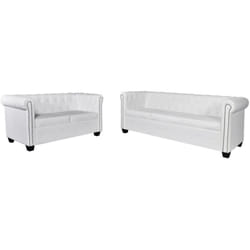 Vidaxl - Divani Chesterfield a 2 Posti e a 3 Posti in Similpelle Bianco
