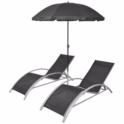 vidaXL Lettini Prendisole con Ombrellone in Alluminio Nero - Vista aggiuntiva 2