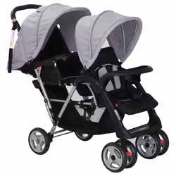 Passeggino Gemellare a Tandem in Acciaio Grigio e Nero cod mxl 126991 - Vista aggiuntiva 2