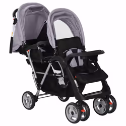 Passeggino Gemellare a Tandem in Acciaio Grigio e Nero cod mxl 126991 - Vista aggiuntiva 3