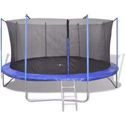 VidaXL 142093, Trampolino fuori terra, Rotondo, 150 kg, Rete di sicurezza, Nero, Blu, Acciaio inox