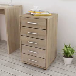 Cassettiera da Ufficio con Ruote 5 Cassetti Rovere vidaXL 9035