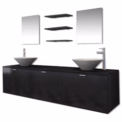 vidaXL Set Mobili da Bagno 10 pz con Lavabo e Rubinetto Nero - Vista aggiuntiva 2