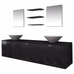 vidaXL Set Mobili da Bagno 10 pz con Lavabo e Rubinetto Nero - Vista aggiuntiva 3
