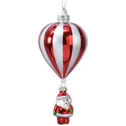 Pendente per albero di Natale in vetro Babbo Natale con mongolfiera da 15 cm