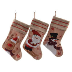 Kaemingk Cot Stocking W Xmas Fig 3Ass Santa - Neveman - Reindeer Con Hanger