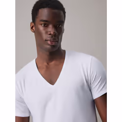 Calvin Klein 000NB1089A-100-L camicia e top Maglietta Collo a V Manica corta Cotone, Elastan