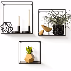 Descrizione Gadgy Mensola da parete in metallo nero, set di 3 diverse misure, scaffale decorativo industriale, decorazione da ...