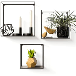 Hommoo - Gadgy Mensola da Muro Nera - Set Di 3 Diverse Dimensioni - Mensole Cubo grande 32x32x12 cm - Decorazioni Muro Salotto metallo - Mensole da