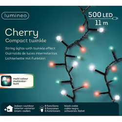 Luci di natale Cherry 500 led 11m multicolor Luci utilizzabili sia per esterno che interno casa 8 Giochi di luce Cavo nero Lu ...