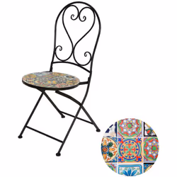 Sedia in ferro con mosaico di colori abbinati al nero modello praga per uso esterno 39x47x94cm