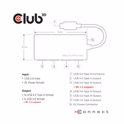 CLUB3D USB 3.0 Hub 4-Port with Power Adapter - Vista aggiuntiva 5