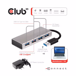 CLUB3D USB 3.0 Hub 4-Port with Power Adapter - Vista aggiuntiva 6