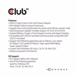 CLUB3D USB 3.0 Hub 4-Port with Power Adapter - Vista aggiuntiva 7