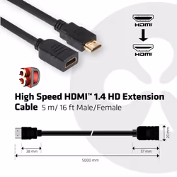 CLUB3D High Speed HDMI™ 1.4 HD Extension Cable 5m/16ft Male/Female