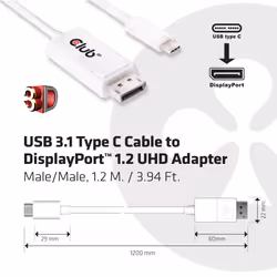 CLUB3D USB 3.1 Type C Cable to DisplayPort 1.2 UHD Adapter - Vista aggiuntiva 4
