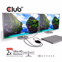 CLUB3D USB3.2 Gen1 Type A to DisplayPort™1.2 Dual Monitor 4K60Hz Video Splitter - Vista aggiuntiva 7