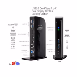 CLUB3D USB3.2 Gen1 Type A or C Dual Display 4K60Hz Docking Station DisplayLink® Certified - Vista aggiuntiva 4