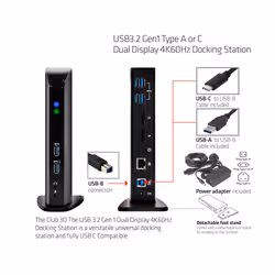 CLUB3D USB3.2 Gen1 Type A or C Dual Display 4K60Hz Docking Station DisplayLink® Certified - Vista aggiuntiva 5