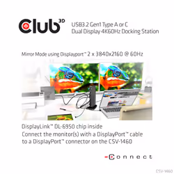 CLUB3D USB3.2 Gen1 Type A or C Dual Display 4K60Hz Docking Station DisplayLink® Certified - Vista aggiuntiva 6