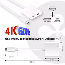 CLUB3D USB 3.1 Type C to Mini DisplayPort 1.2 and PD 60 W Adapter