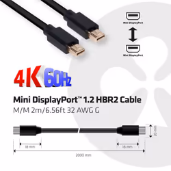 CLUB3D Mini DisplayPort 1.2 HBR2 Cable M/M 2m/6.56ft 4K60Hz - Vista aggiuntiva 4