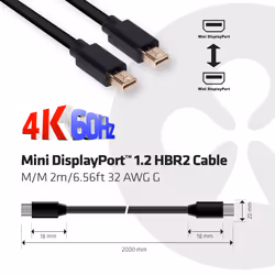 CLUB3D Mini DisplayPort 1.2 HBR2 Cable M/M 2m/6.56ft 4K60Hz - Vista aggiuntiva 6