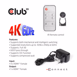 CLUB3D HDMI 2.0 UHD SwitchBox 4 Ports - Vista aggiuntiva 8